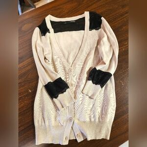 Maurice's XS Tan Cardigan with Black Lace Details